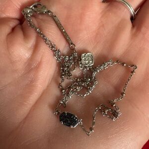 Kendra Scott Silver Satellite Mini Black Drusy Pendant Necklace